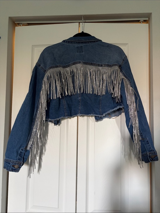 wild fable Jackets & Blazers - wild fable Dark Blue Cropped Denim Jacket with Silver Fringe